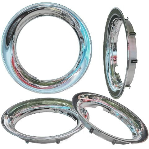 Fuel Rider Beauty Trim Rings for 13 inch Rally Wheels 1 1/2 inch Deep Chrome ABS with Metal Clip & Ring Retention