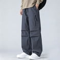 thumbnail image 5 of vdgthytj Cargo Pants for Men Pleated Elastic Drawstring Waist Wide Leg Baggy Streetwear Fall Casual Outdoor Pants with Pockets(Medium,Dark Gray), 5 of 5