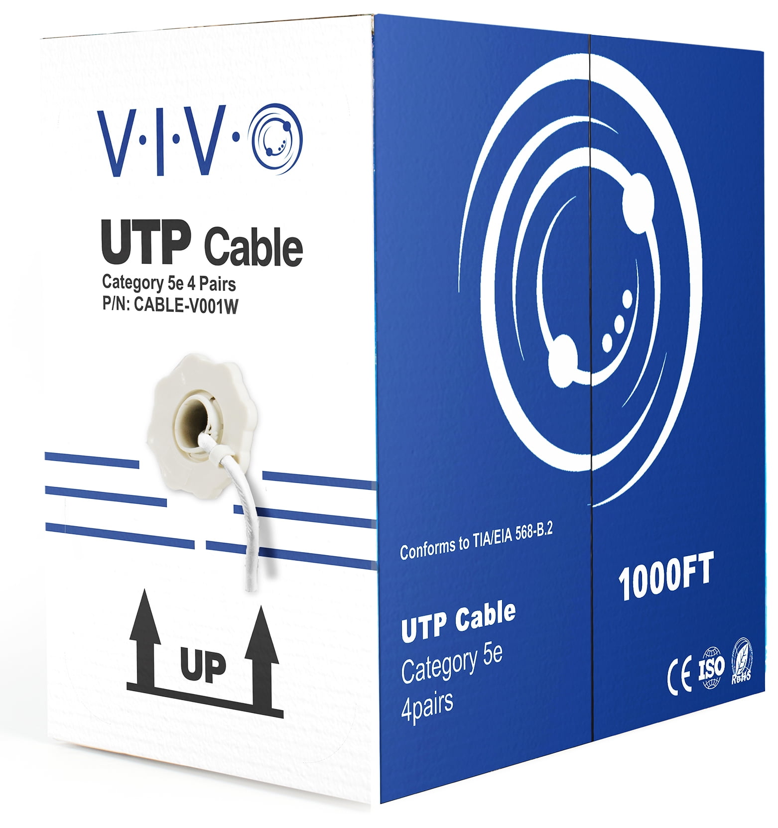 VIVO White 1,000ft Bulk Cat5e LAN Cable Wire UTP Pull Box