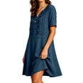 thumbnail image 5 of Bxsruta Women's Embroidered Short Sleeve V Neck Smock Dress Casual A Line Tunic with Pockets Cocktail Length Pull on Loose Fit for Summer Vacation Everyday Wear, 5 of 7