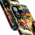 thumbnail image 2 of Funny Cat Cowboy Riding Rainbow Vomiting Shark Phone Case with Radiohead Album Typography Background, Cool Artistic Protective Cover for iPhone 16 15 14 13 12 11 Pro Max Mini, 2 of 6