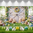 thumbnail image 3 of Bunny Design Easter Banner Colorful Eggs Spring Display Floral Pattern Flower Wreath Bunny Backdrop for Easter Celebration Spring Party Garden Decoration, 3 of 9