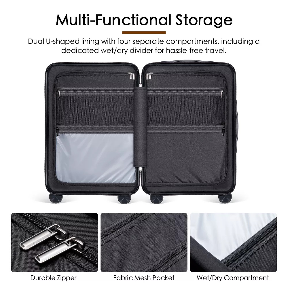 Fenbeli 3 Piece Hardshell Luggage Set, TSA Locks, ABS+PC Suitcases Set with Wheels for Travel, Business, Black Gray (20"/24"/28")