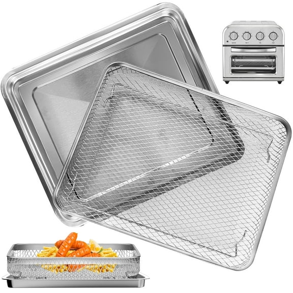 Air Fryer Tray Replacement for Cuisinart TOA-26 TOA-28 Toaster Air Fryer Convection Oven, 10.7*9.8'' Non-stick Mesh Air Fryer Stainless Steel Basket Wire Rack Accessories Parts, Dishwasher Safe