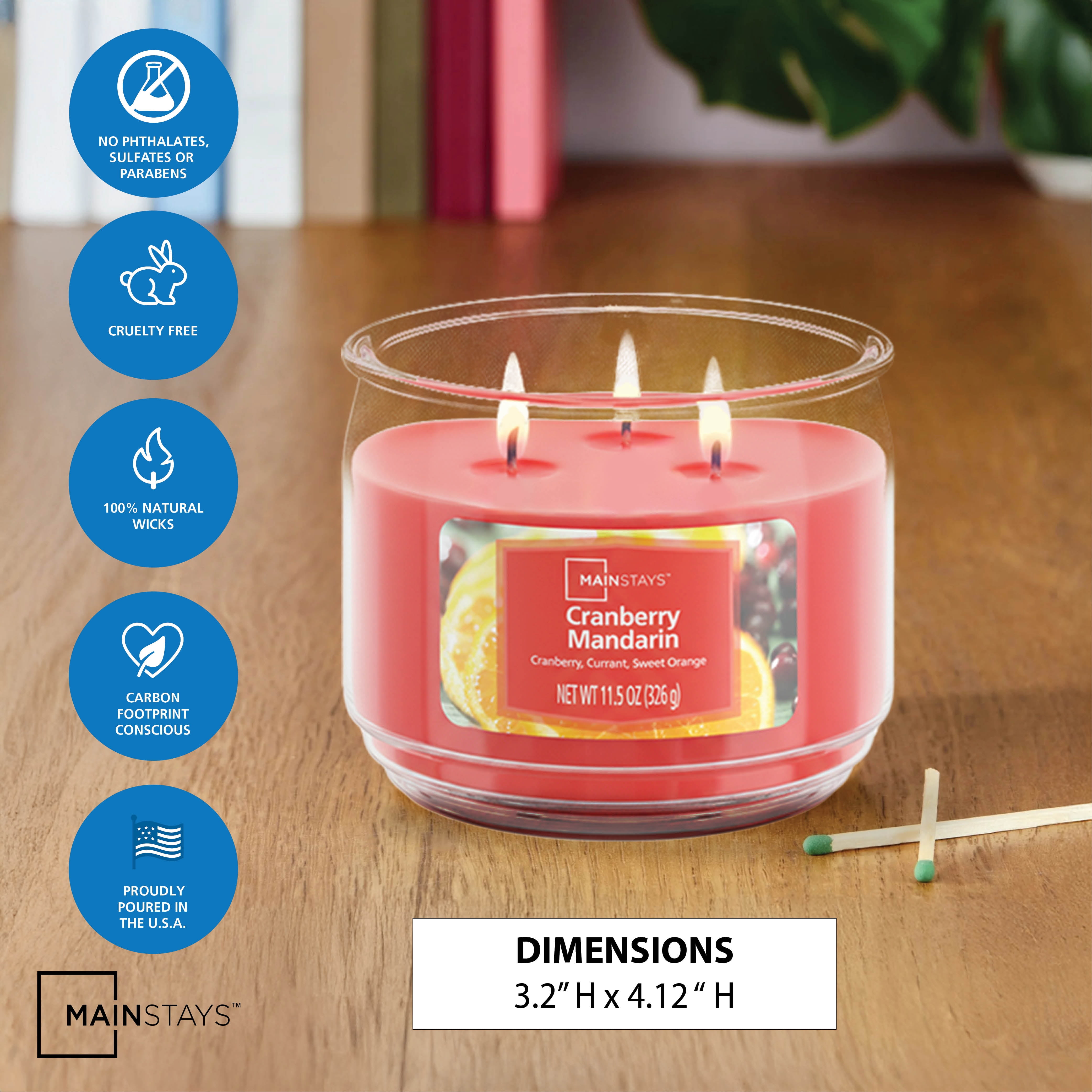 Mainstays 3-Wick Scented Glass Jar Candle, Cranberry Mandarin, 11.5oz.