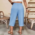 thumbnail image 6 of Plus Size Women's Cotton Linen Casual Capri Pants Pockets Elastic High Waist Cropped Trousers Versatile Bottoms for Daily Life and Travel, 6 of 8