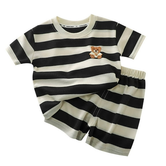 Fsqjgq Baby Boys Clothes Toddler Boy Outfits Summer Casual Striped Short Sleeve Tops and Shorts Toddler to Big Kid Cotton Clothing Sets