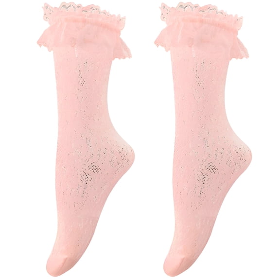 TELOLY Lace Crew Socks for Women Trendy Hollow Out Solid Lightweight Ruffle Sock Women