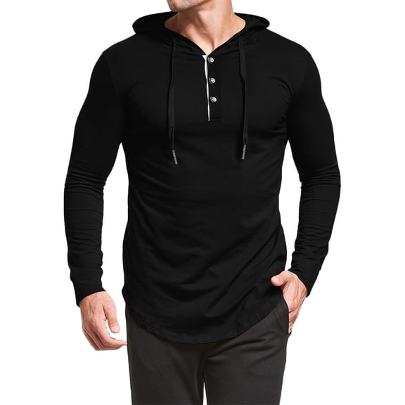 Fesfesfes Mens Hoodie Casual Fashion Solid Pullover Hooded Sleeve Sports Fitness Shirt Top Sweater Clearance Under 10$