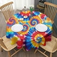 thumbnail image 3 of Colorful Tie Dye Multi Spiral Pattern Round Tablecloth 60"x60",Wrinkle Wipeable Table Cloth for Kitchen Dining Room Picnic Patio Party, 3 of 6