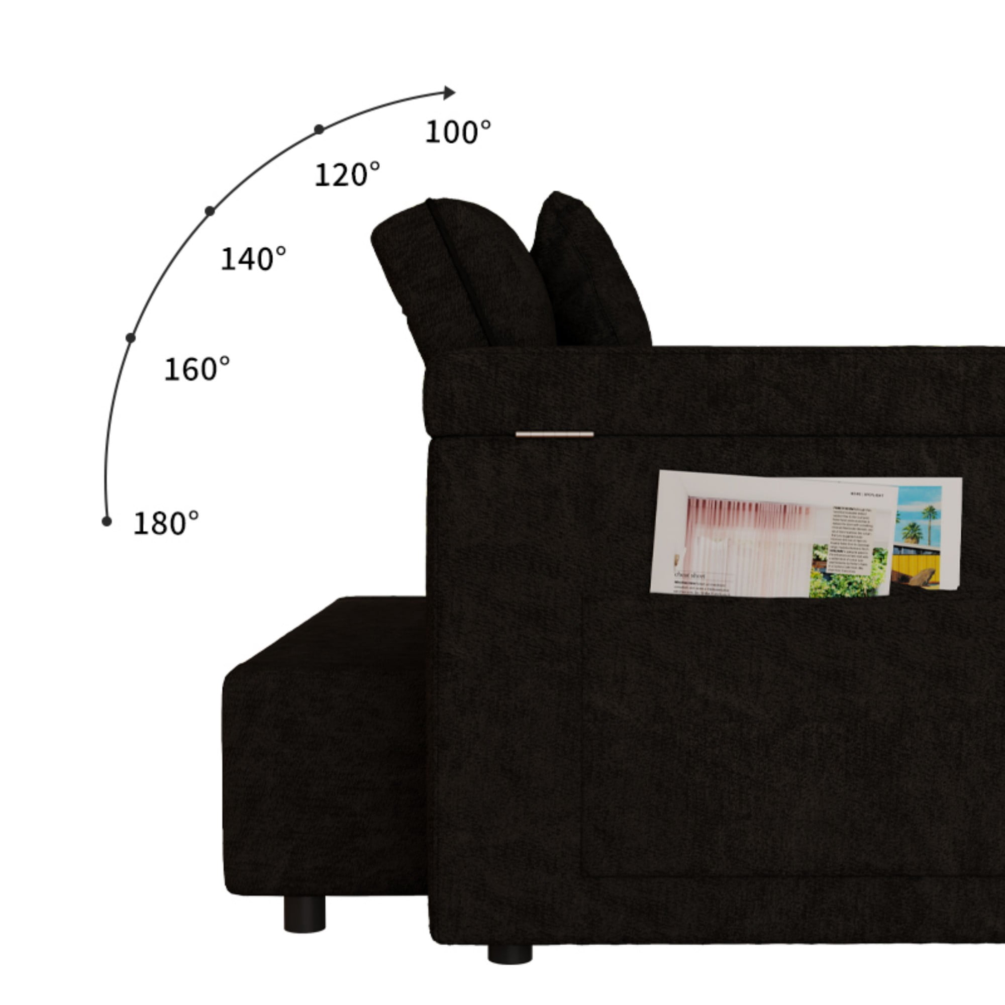DEALTOPS 65" Chenille 3-in-1 Pull Out Sleeper Sofa Bed, Loveseat Couch with Tray Table & USB, Black
