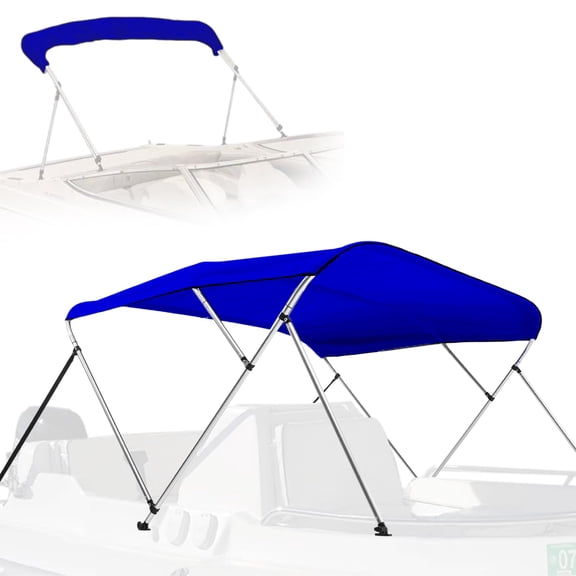 SereneLife 4 Bow 85-90 Inch Bimini Top Boat Cover with Double Walled Frame, Blue