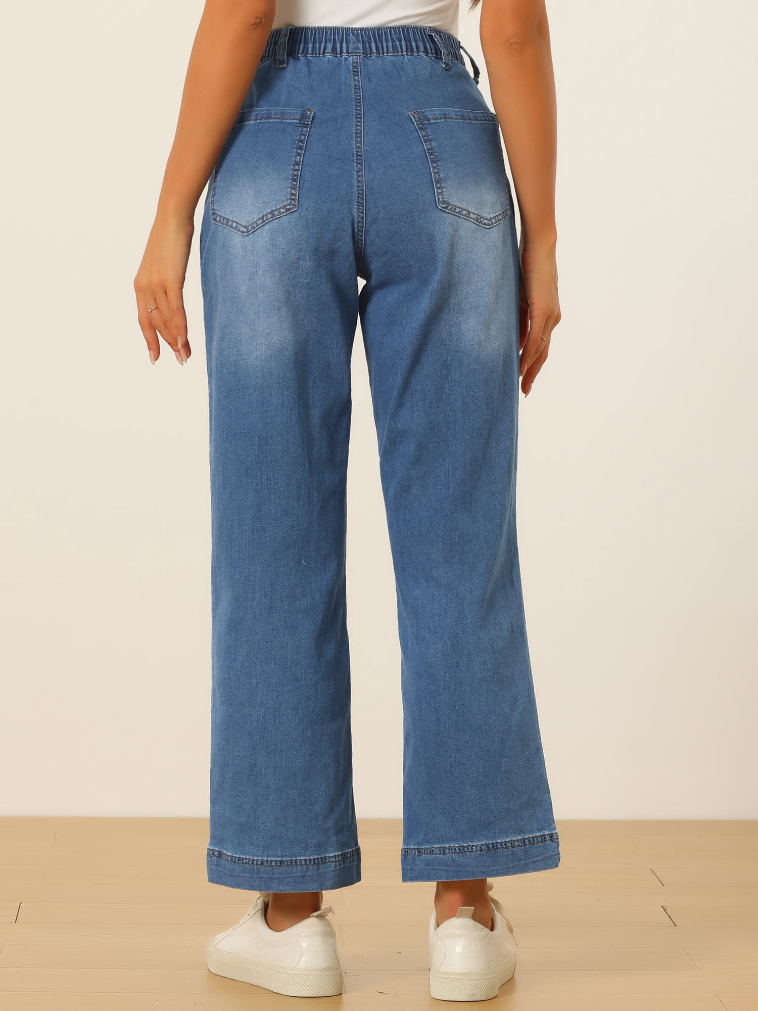 DARING DIVA Women's Wide High Waisted Stretchy Jeans Buttoned Denim Pants S Blue