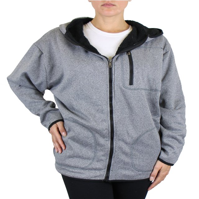 Chandail à Capuchon à Fermeture à Glissière Ample pour Femmes en Sherpa Technique Doublé en Molleton avec Poche Poitrine