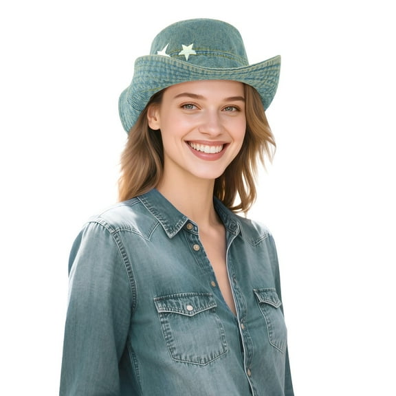 Wowstyle Denim Bucket Hat for Women Blue Jean Western Fisherman Hats Packable Outdoor Boonie Sun Cap