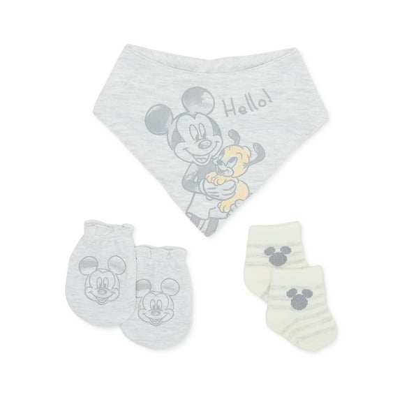 Disney Baby Wishes Dreams Mickey Mouse Infant Bib, Socks and Mittens Set, 3-Piece