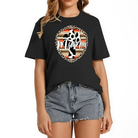 Western Mom Serape Cow Cactus Leopard Cowgirl Rode Womens Tops - Trendy Graphic Tees for Women