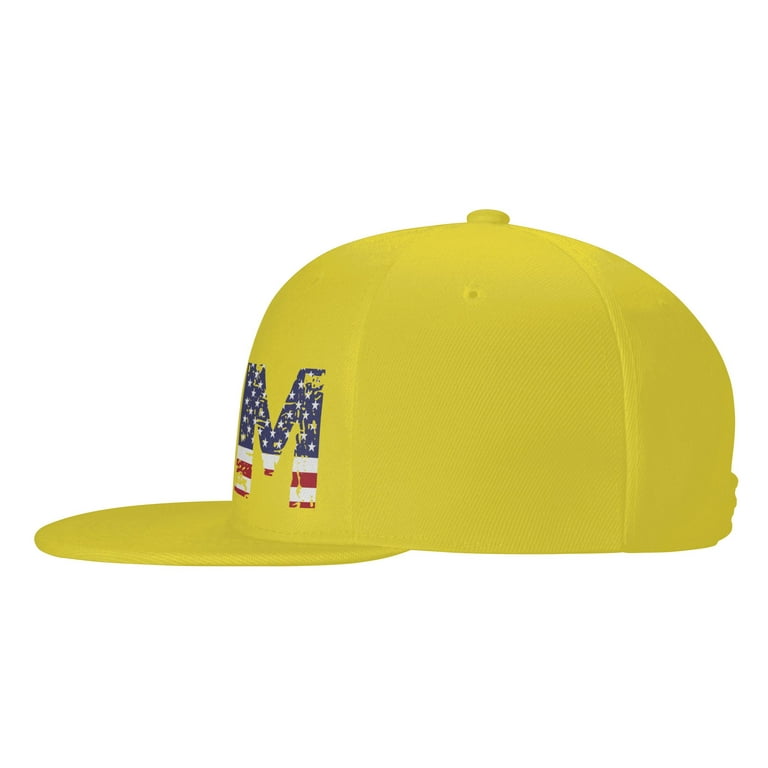 ZICANCN Letter M America Usa Flag Baseball Caps, Trucker Hats for Men And  Women, Adjustable Breathable Flat Caps, Yellow 
