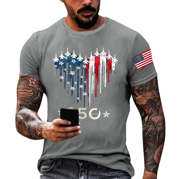 Men's 250 American Anniversary Shirt Patriotic Graphic Tees Casual Summer Tops Freedom Fashion Independence Day T-Shirts