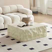 35.43 Inch Square Coffee Table, Modern Faux Stone Fiberglass Center ...
