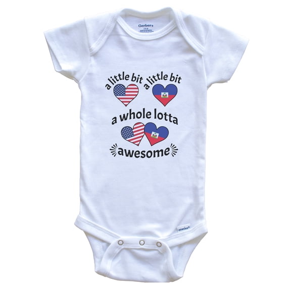 A Little Bit Haitian American Haiti USA Heart Flags Baby Bodysuit, 0-3 Months White