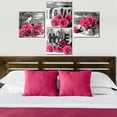 thumbnail image 3 of Hot Pink Wall Art Pink Flower Pictures Wall Decor for Couple Bedroom Living Room Black and White Grey Background Canvas Prints Rustic Floral Love Theme Paintings Artwork Home Decoration 16x16 4Pcs, 3 of 6