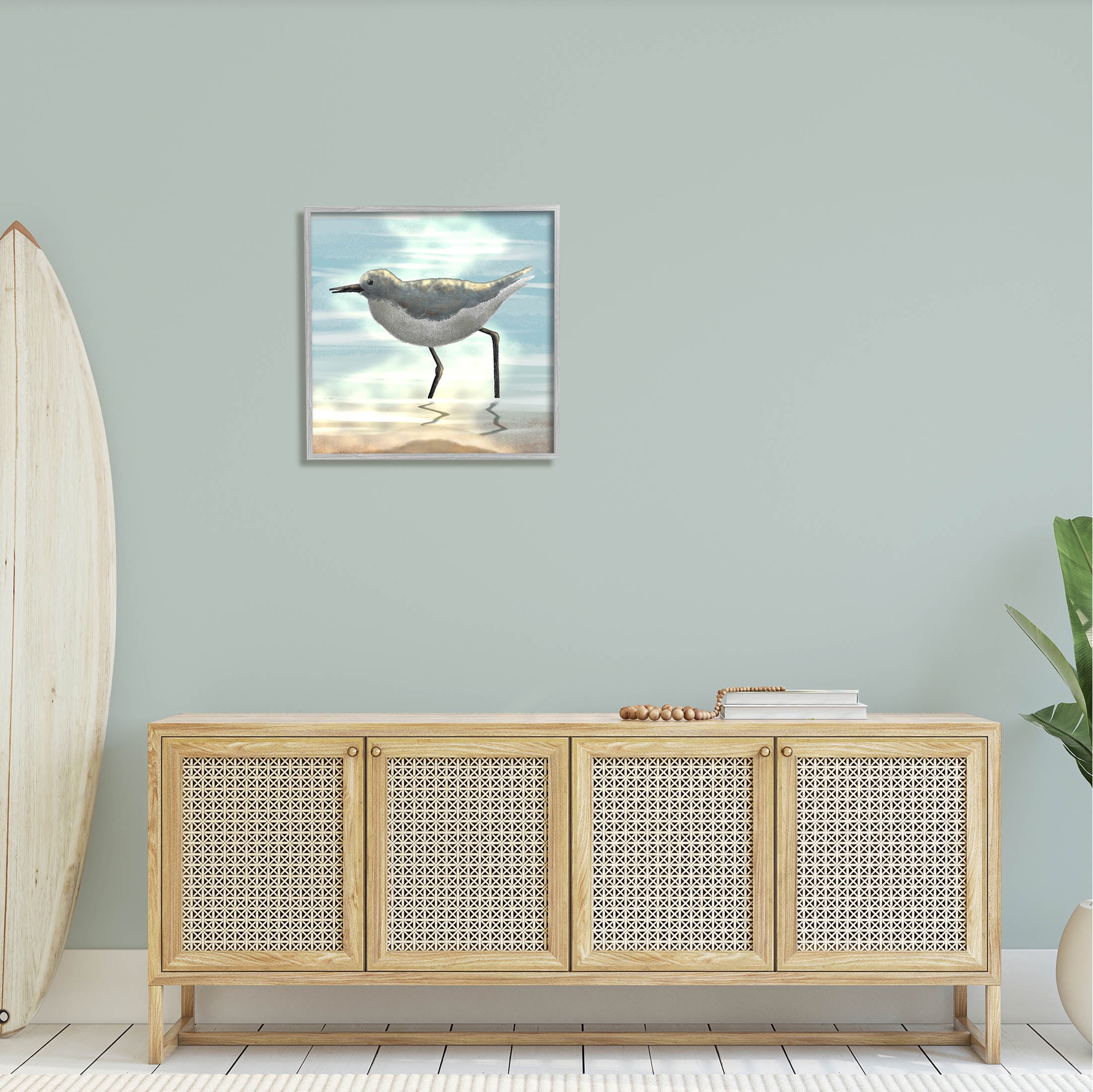 Stupell Industries Sandpiper Standing Coastal Ocean Tide Graphic Art Gray Framed Art Print Wall Art, Design by Marcus Prime
