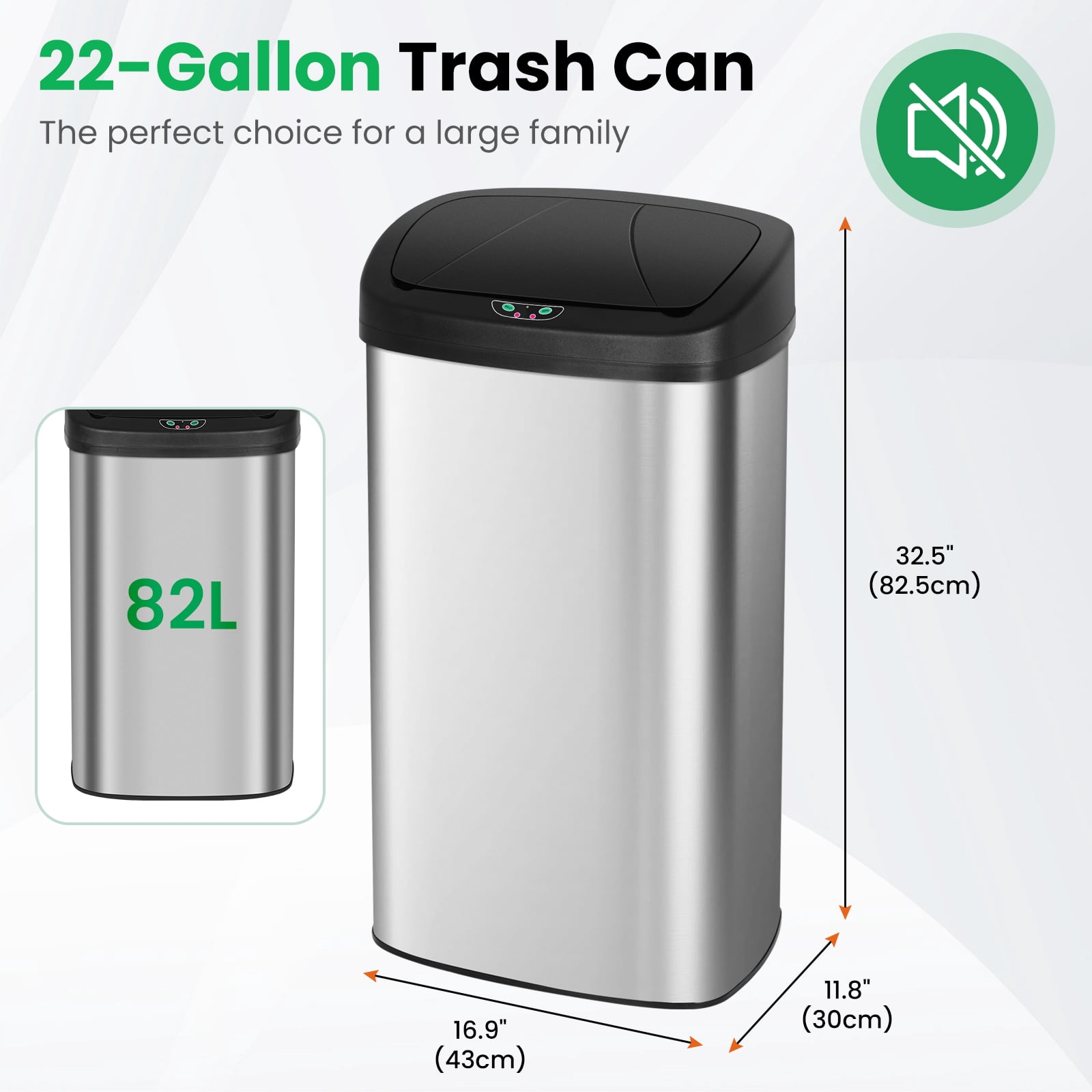 XF XINFENG 22 Gallon Tall Kitchen Trash Can with Lid, 82 L Automatic Stainless Steel Motion Sensor Garbage Can Waste Bin for Kitchen Office, Fingerprint-Resistant, Silver