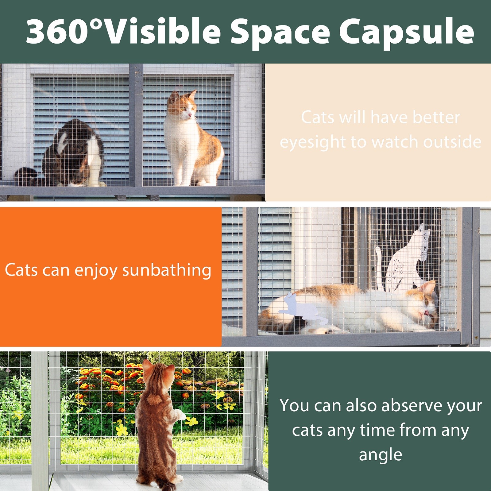 LINJH Window Catio, Catio Outdoor Cat Enclosure Window Box, Wooden Cat Window Perch