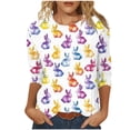 thumbnail image 3 of TaTaai Women Fashion Easter Print Crew Neck Top 3/4 Sleeve Pullover T-Shirt Ladies Spring Holiday Gathering Wear Soft Comfortable Non-See-Through No Fading Lightweight Top Gift, 3 of 5