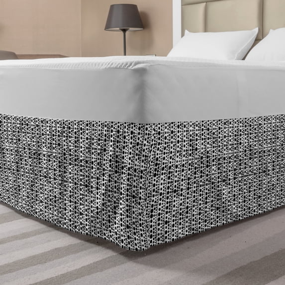 Contemporary Bed Skirt, Minimalist Toned Little Ovals Polka Dots Spouts Circles Simplistic Design, Elastic Bedskirt Dust Ruffle Wrap Around for Bedding Decor, 4 Sizes, Black and White, by Ambesonne