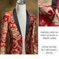thumbnail image 3 of Men's 2 Piece Red Gold Jacquard Suits One Button Slim Fit Shawl Collar Party Prom Tuxedo, 3 of 7