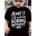 thumbnail image 1 of Cool Boys' Graphic Letter Print T-Shirt, Stylish Boring Me Casual Pullover Top, Boys' Patchwork Short-Sleeve T-Shirt., 1 of 6