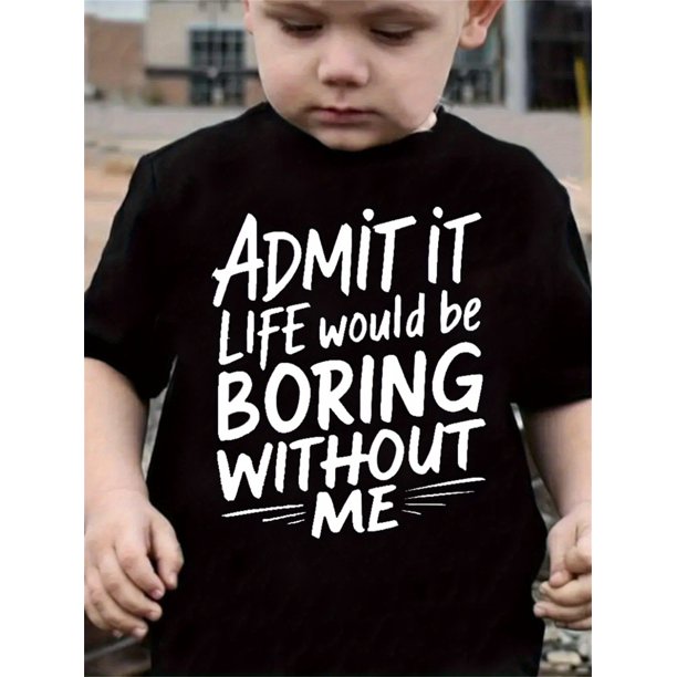Cool Boys' Graphic Letter Print T-Shirt, Stylish Boring Me Casual Pullover Top, Boys' Patchwork Short-Sleeve T-Shirt.