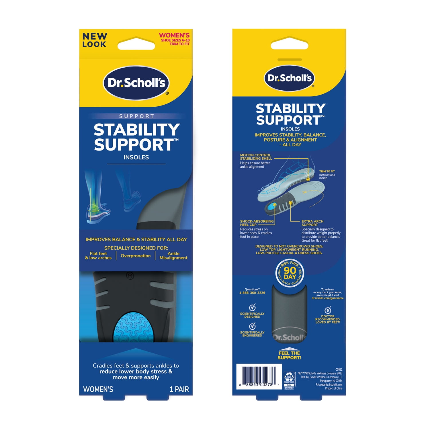 Dr. Scholl's Stability Support Insoles Flat feet & Overpronation, Low Arch Support, Women 6-10, 1 Pair