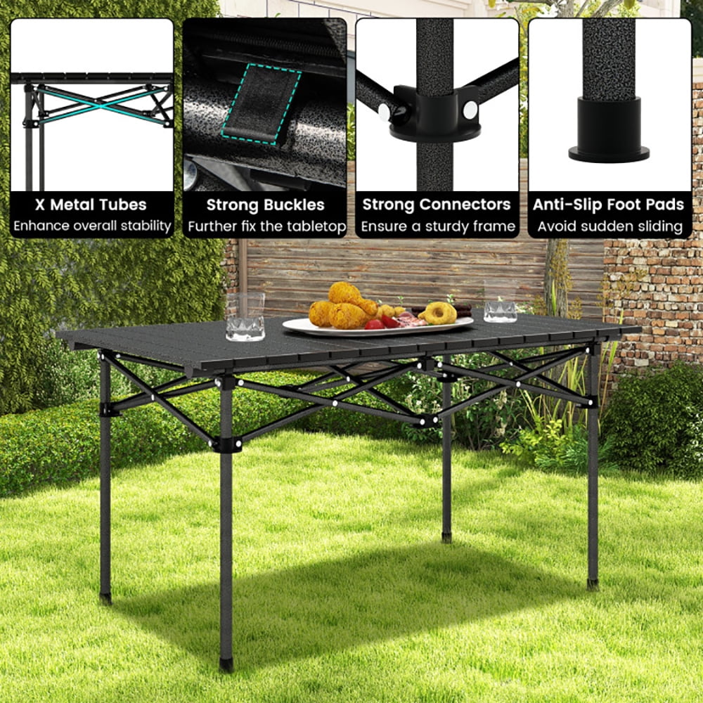 Aimee Lii Aluminum Camping Table for 4-6 People with Carry Bag, Folding Table for Camping and BBQ, Black Aimee Lii Aluminum Camping Table for 4-6 People with Carry Bag, Folding Table for Camping and BBQ, Black