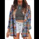 thumbnail image 3 of Camisas de Franela A Cuadros para Mujer, Blusa Holgada Estilo Boyfriend con Botones, Blusa Informal de Franela de Larga Azul XL, 3 of 7
