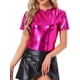 thumbnail image 1 of INSPIRAR CHIC Blusas de fiesta metálicas texturizadas de manga corta brillantes para mujeres XS Rosa Fucsia, 1 of 6