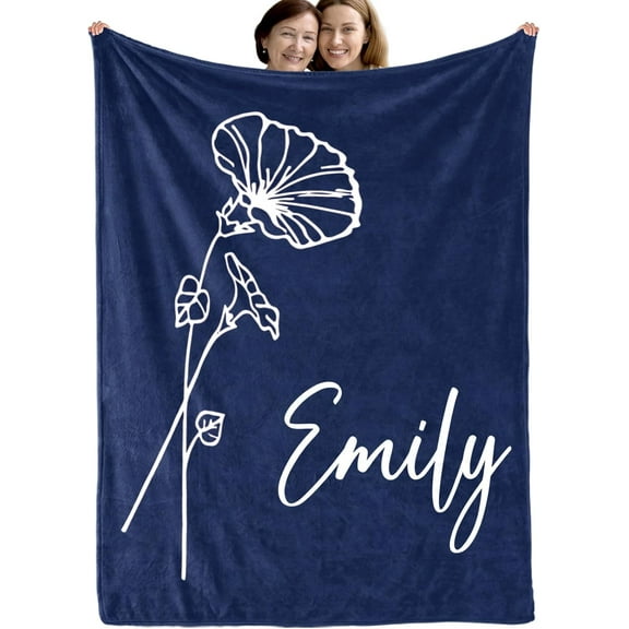 Ships Next Day, Personalized Birth Flower Blanket with Name,Custom Gift for Kids Babies, Customized Blanket Birthday Gift Blanket for Best Friend (30"x 40")
