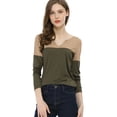 thumbnail image 1 of Camiseta De Manga Larga Con Cuello En V Y Henley Dividida Para Mujer Caqui L, 1 of 6