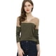 thumbnail image 1 of Camiseta De Manga Larga Con Cuello En V Y Henley Dividida Para Mujer Caqui L, 1 of 6