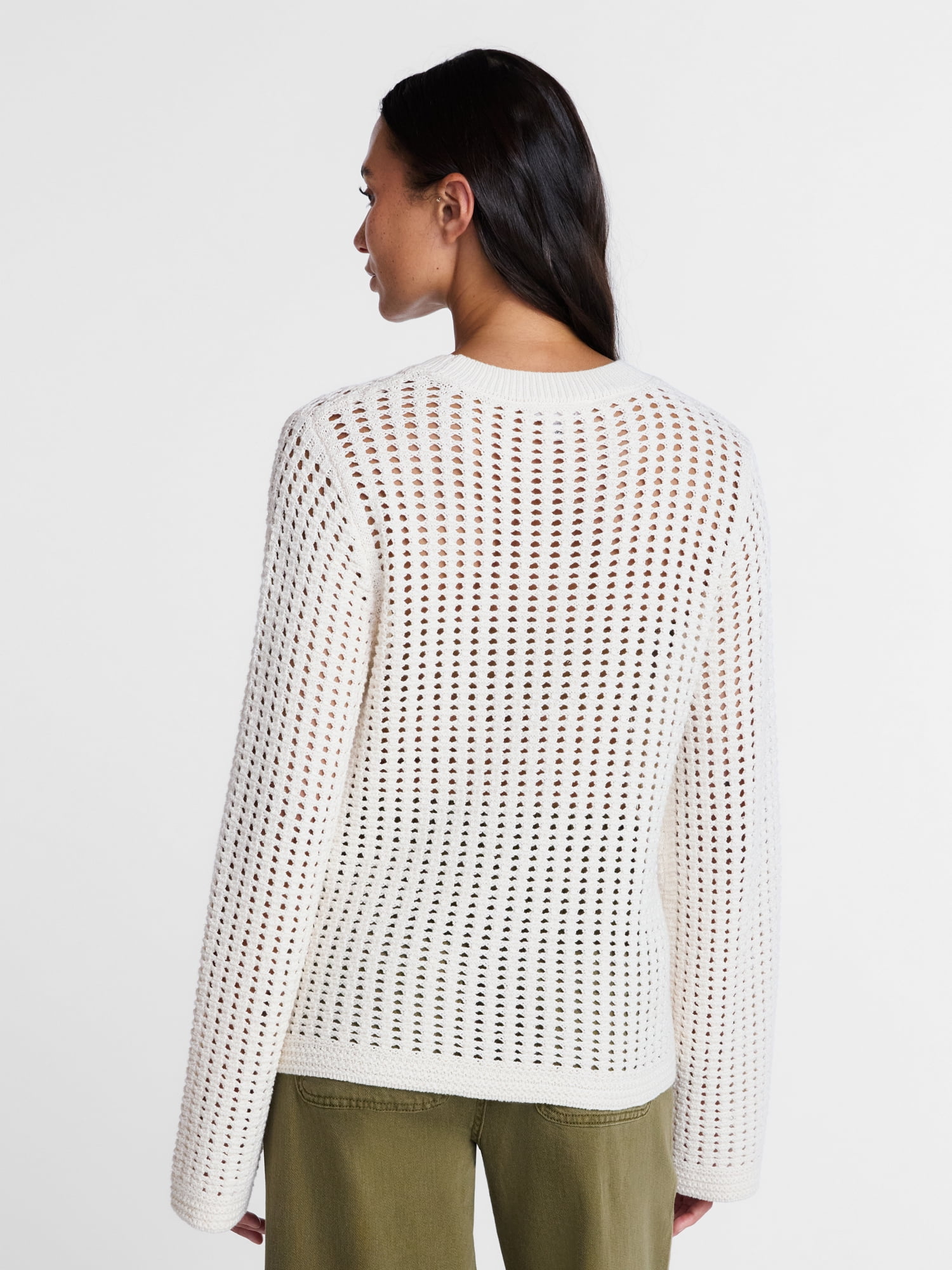 Time and Tru Women’s Textured Cotton Sweater with Long Sleeves, Lightweight, Sizes XS-XXXL