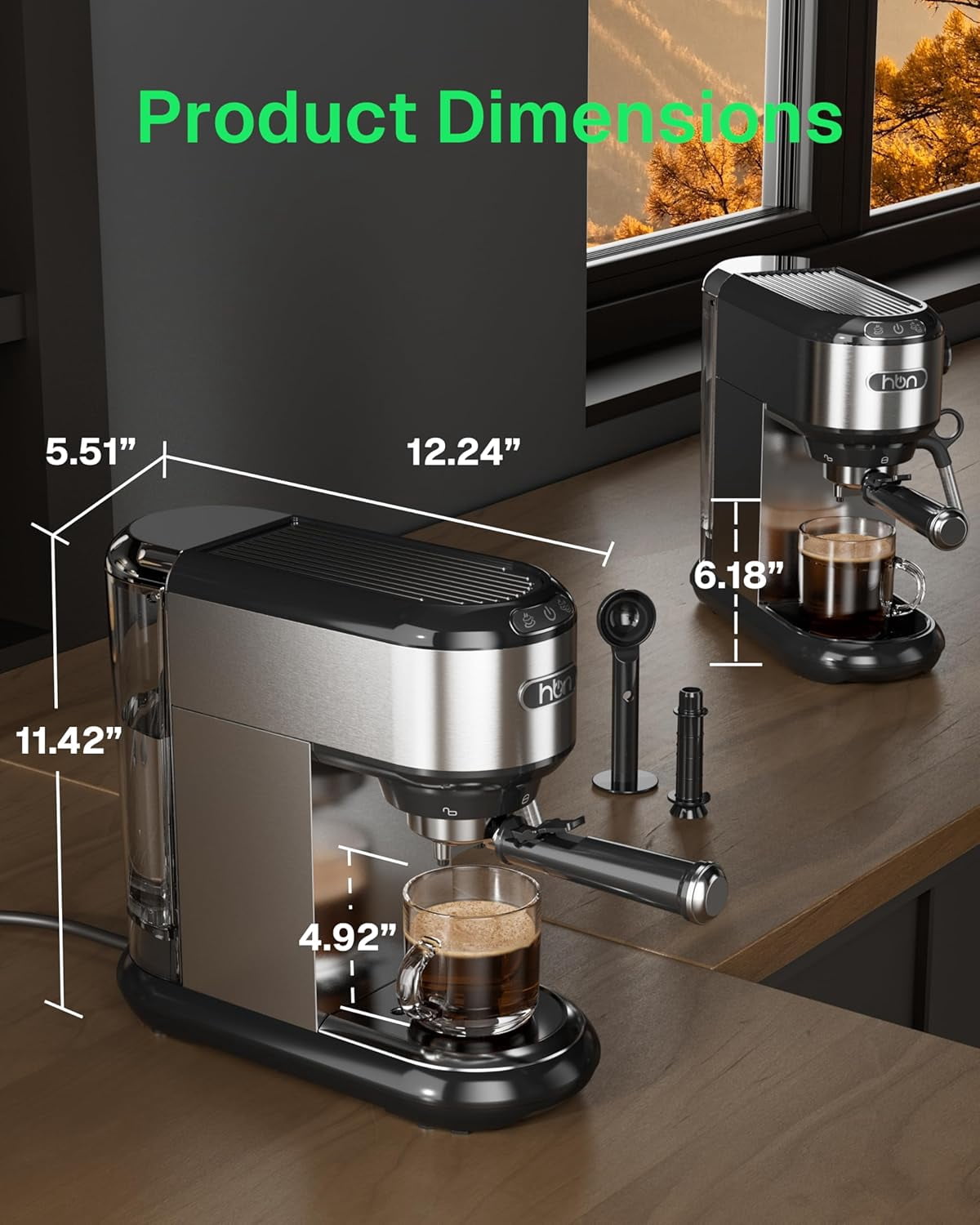 HBN Semi Automatic 20 Bar Espresso Machine with Steam Wand, Stainless Steel Coffee Maker for Cappuccino/Latte/Mocha,1450W