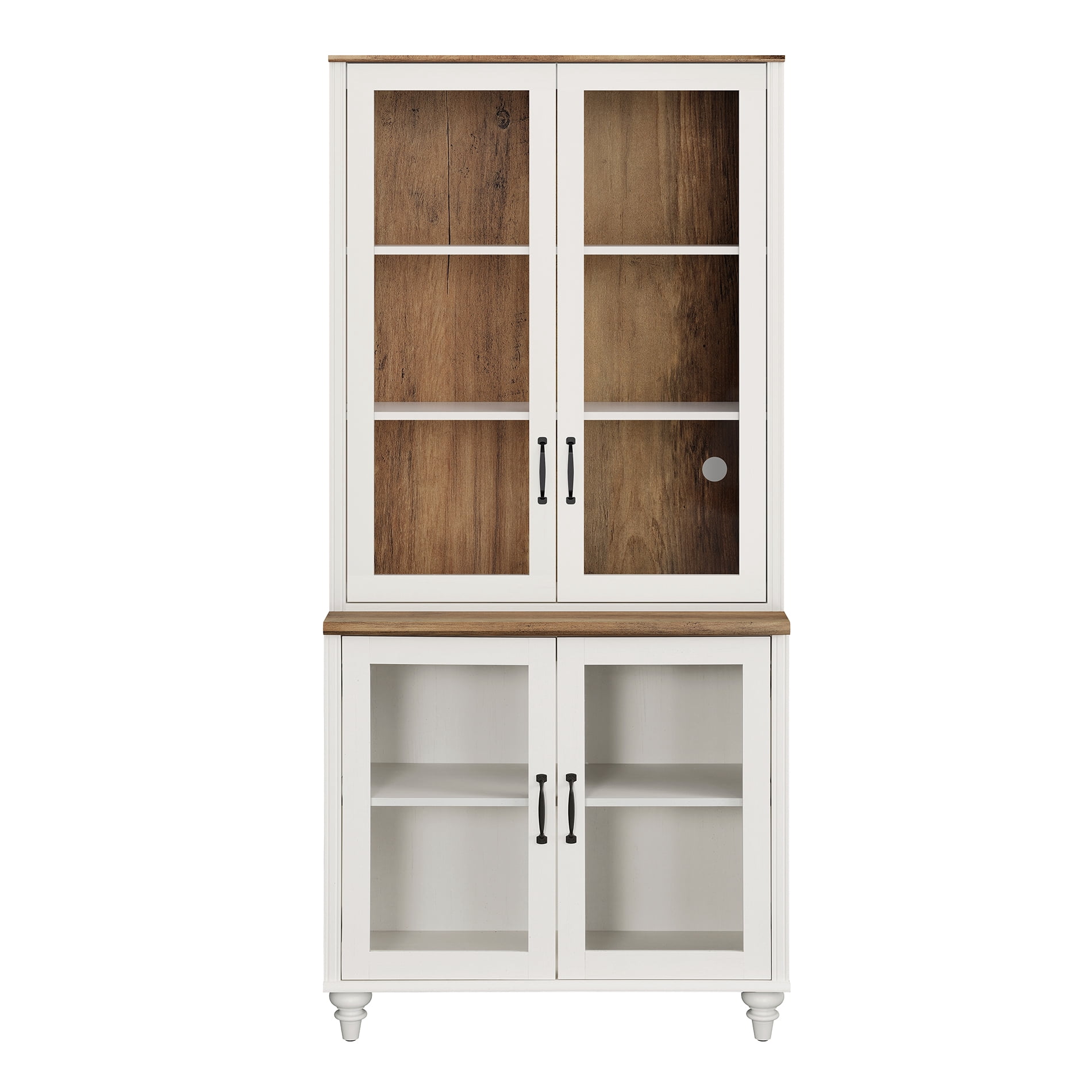 White 5-Tier Bookcase with Glass Doors and Adjustable Shelf, Farmhouse Library Wooden Bookshelves for Living Room, Office, Kitchen