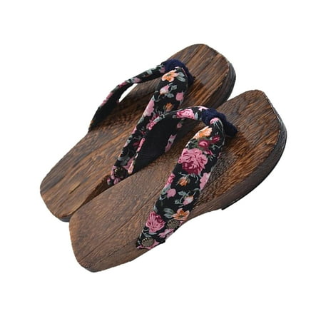 

Paulownia Children Clogs Baby Slippers COS Student Clogs Flops Size 18-26 Black Plum Flower