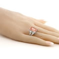 thumbnail image 3 of Gem Stone King 6.34 Cttw Peach Nano Morganite and Simulated Green Peridot Engagement Ring for Women | 925 Sterling Silver | Gemstone October Birthstone | Emerald Cut 14X10MM (Size 6), 3 of 5
