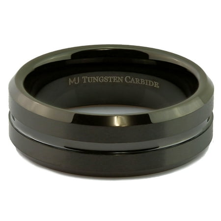 MJ Metals Jewelry Men/Women Tungsten Carbide 8mm Center Grooved Black Plated Wedding Ring Size 13