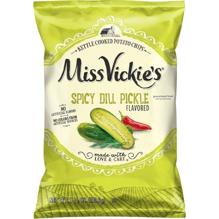 Miss Vickies Dill Pickle Kettle Cooked Potato Chips Bag, 7.5 oz