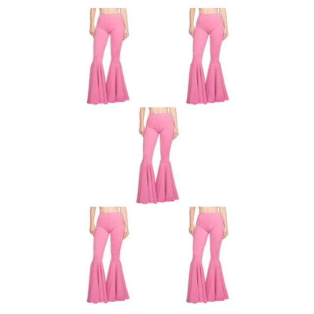 Wweixi Stretchy Women Bell Bottom Wide Application Lightweight Comfortable Pants pink S 5Set