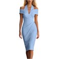 thumbnail image 2 of IUYRTFE Women's Cold Shoulder Halter V Neck Bodycon Midi Dress Slim Fit Solid Color Casual Party Dress, 2 of 5